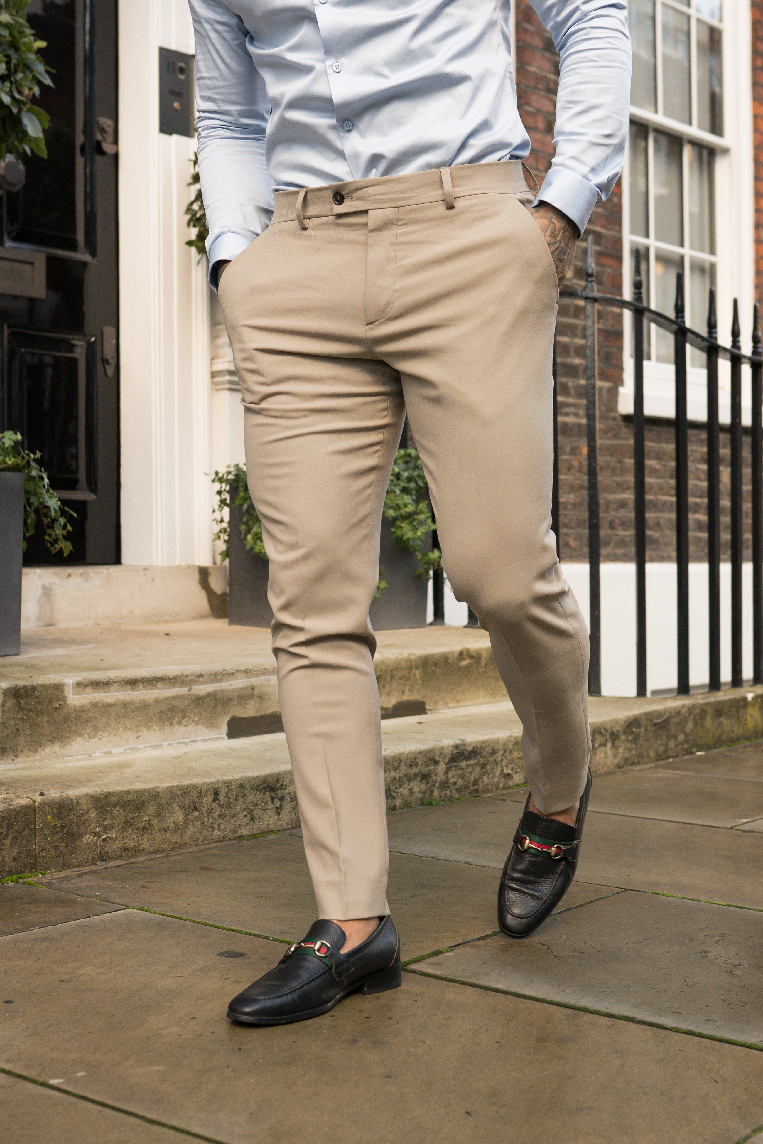 Schmale, elegante beige Stretchhose - FST003