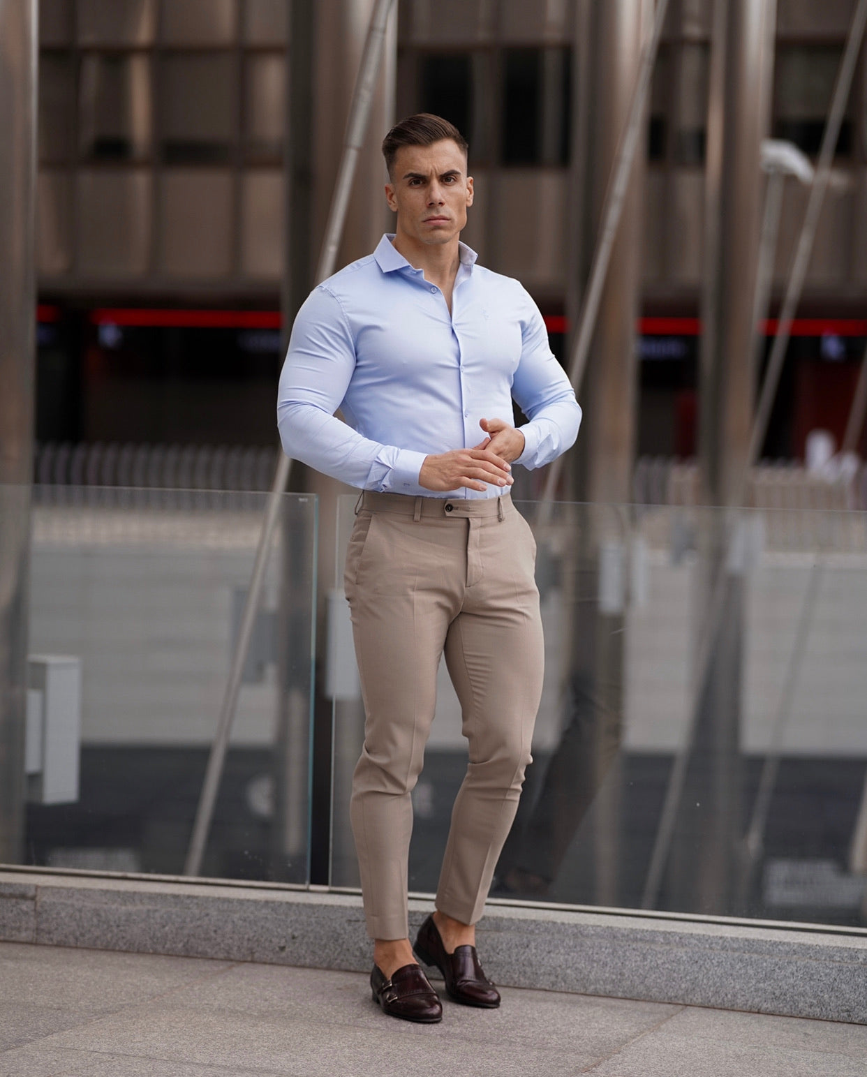 Schmale, elegante beige Stretchhose - FST003