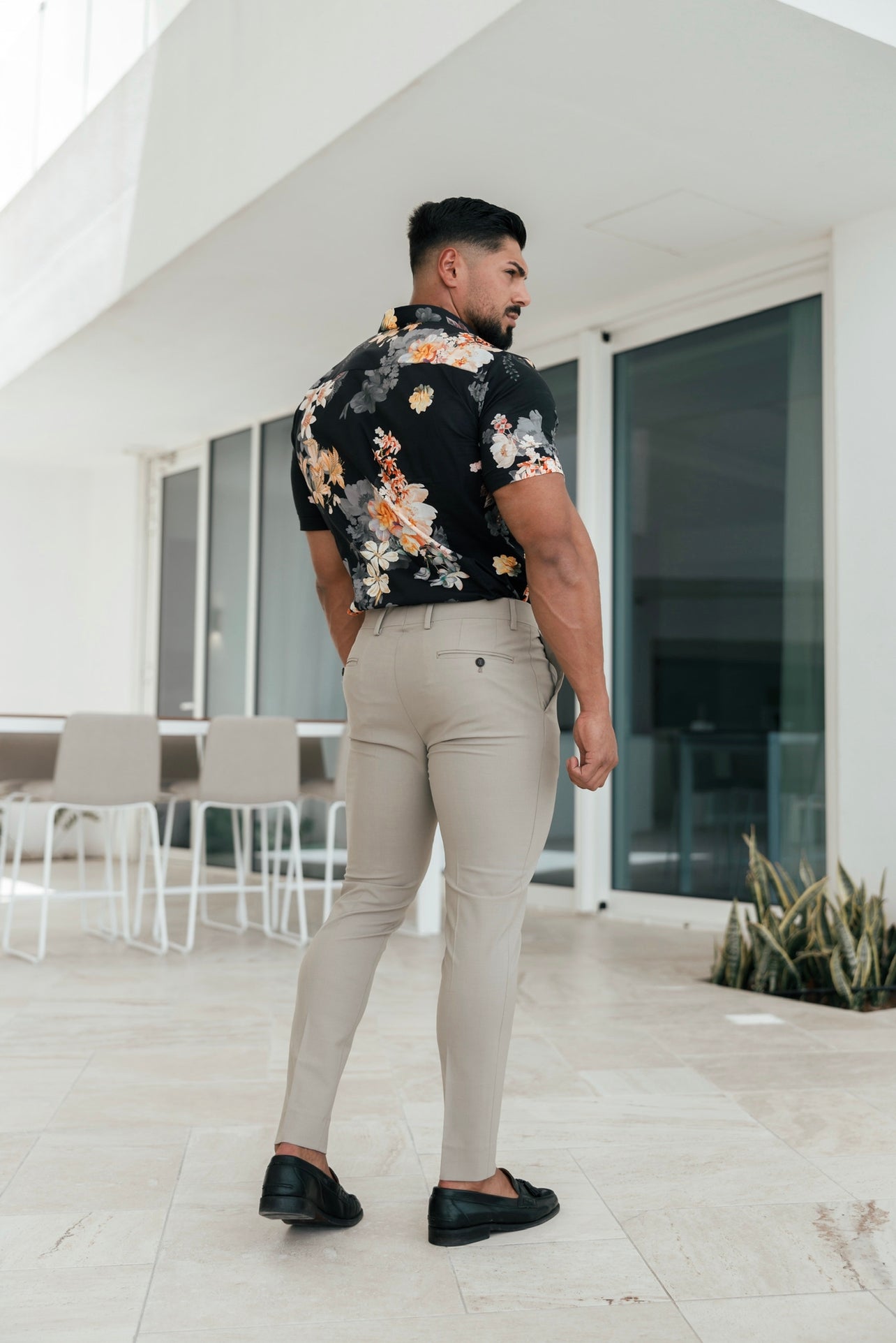 Schmale, elegante beige Stretchhose - FST003