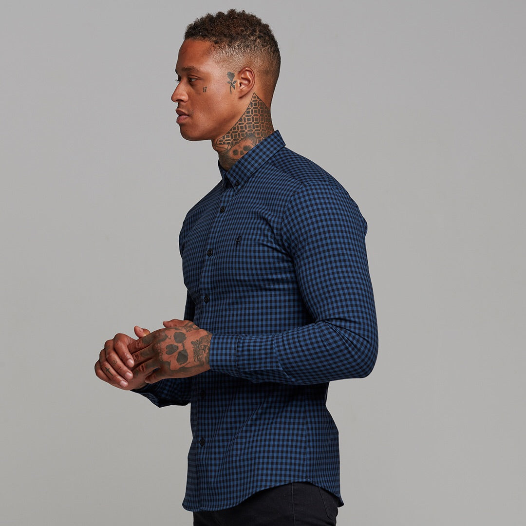 Super Slim Ultra Stretch Blau &amp; Schwarz Kariert - FS474